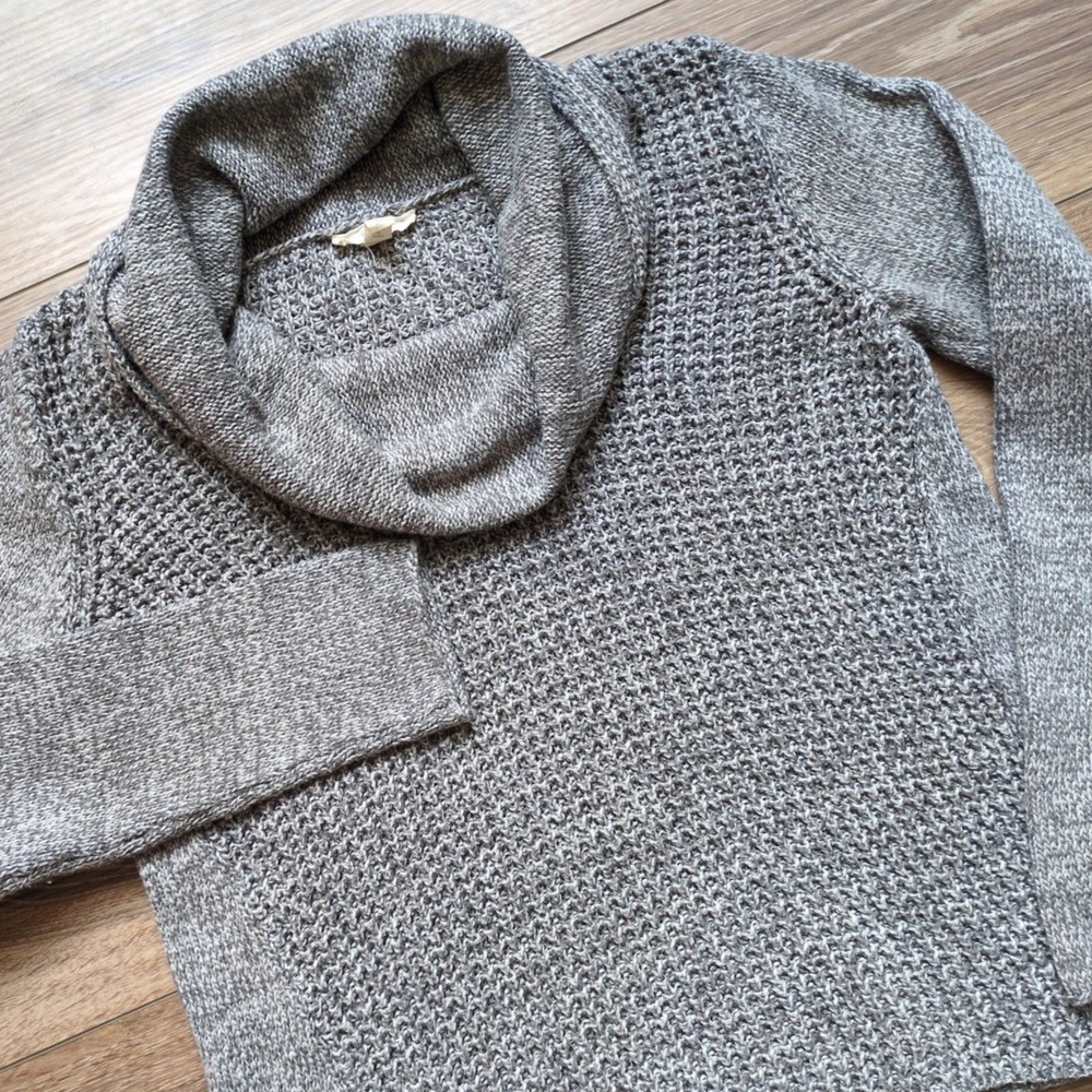 Eileen Fisher Cowl Neck Sweater Grey Organic Cotton Waffle Knit Texture S